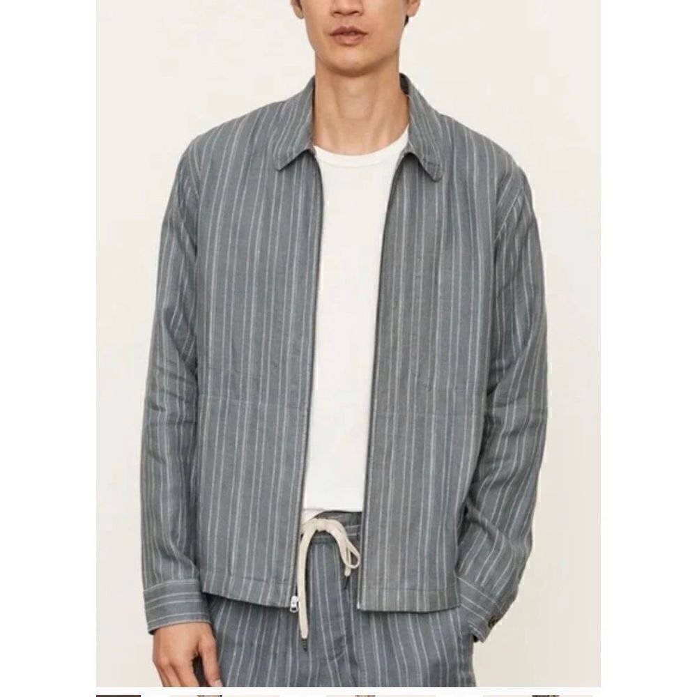Vince Uneven Stripe Full Zip Hemp Shirt Jacket NWT Size Large